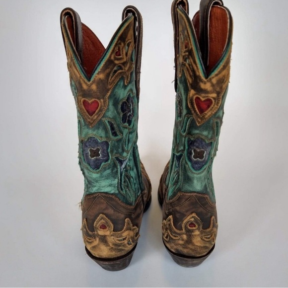 Dan Post Vintage Blue Bird Women's
DP3544 Chocolate Teal Snip Toe Boots - Picture 3 of 13